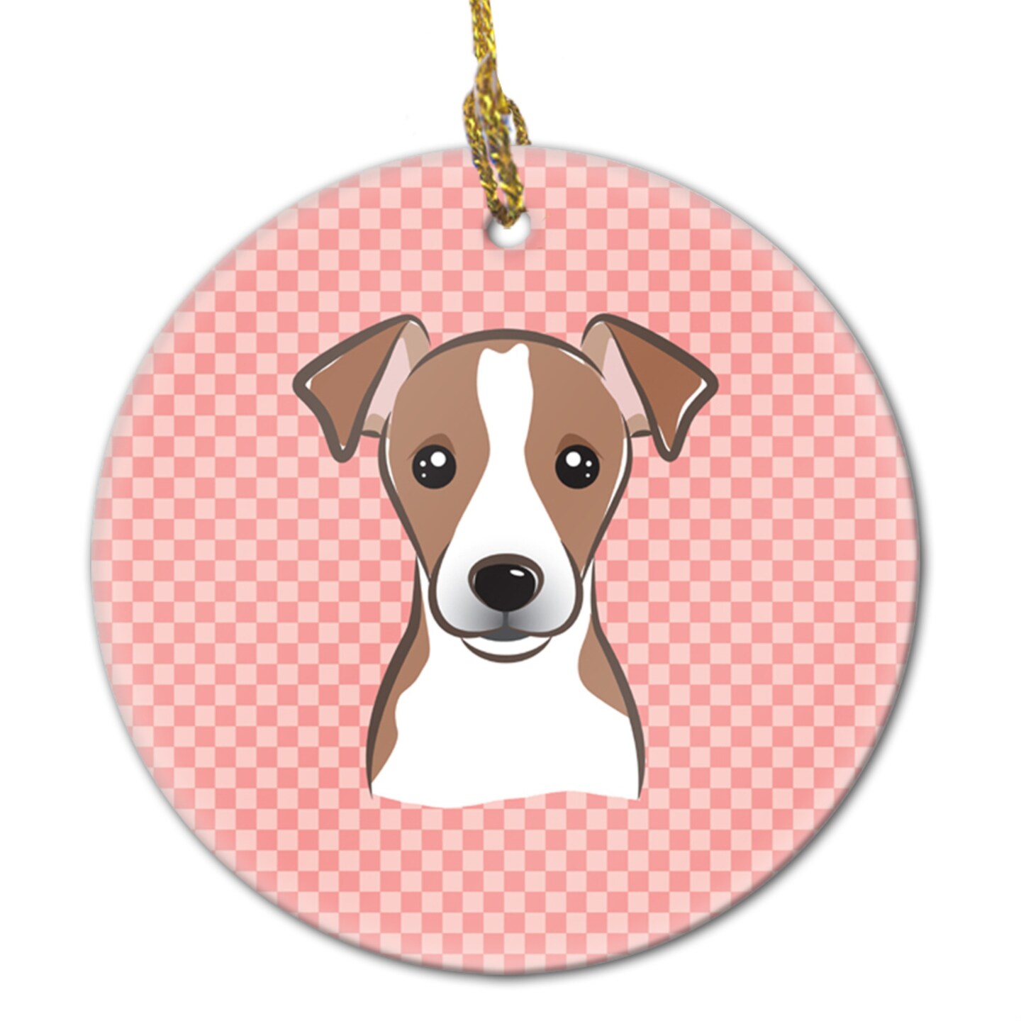 Checkerboard Pink Jack Russell Terrier Ceramic Ornament BB1260CO1