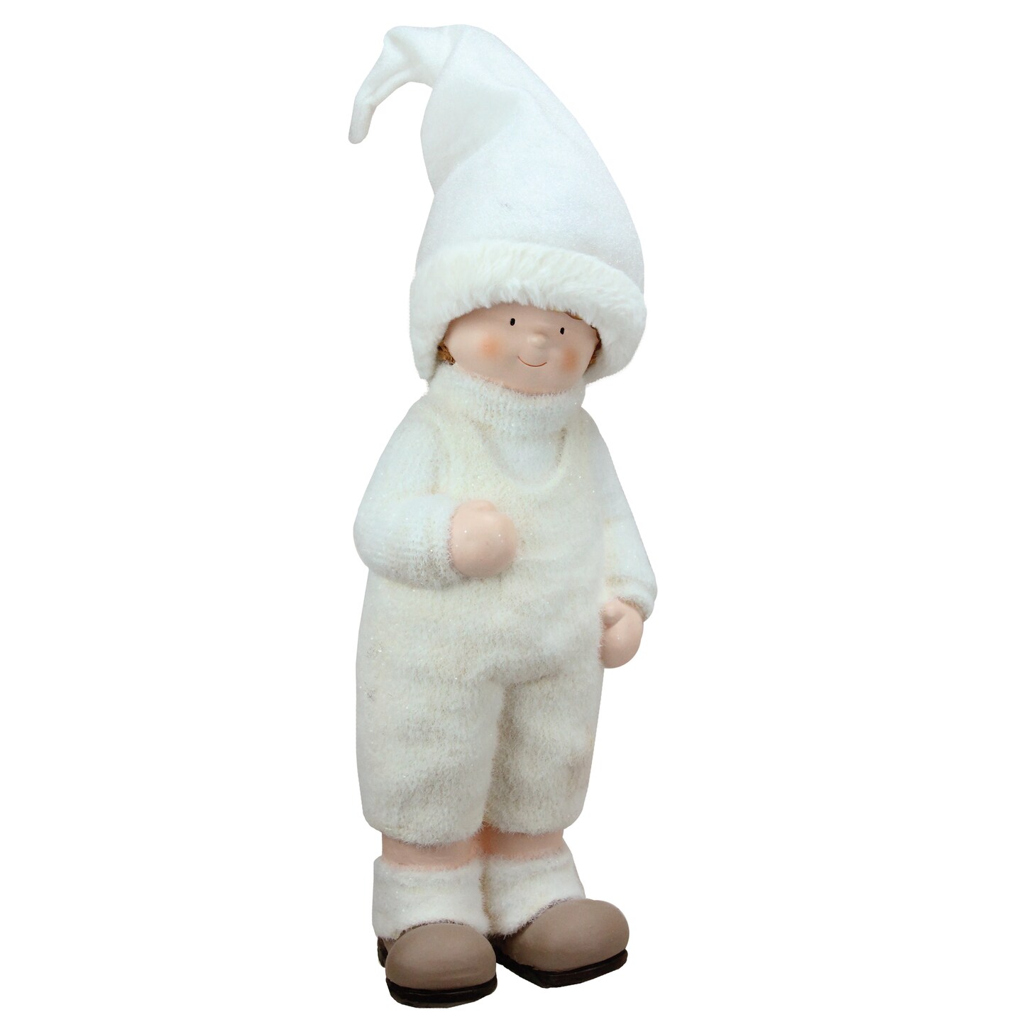 Northlight Winter Boy with Tall Hat Christmas Figure - 19&#x22; - White and Beige