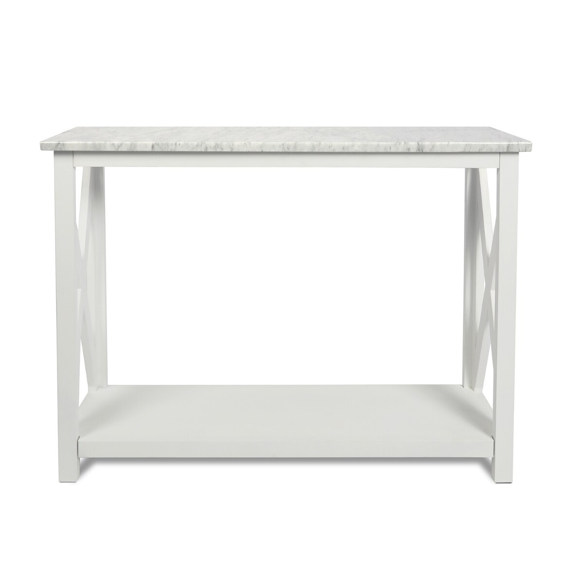 Contemporary Home Living 39.5 White Rectangular Italian Carrara Marble Console  Table