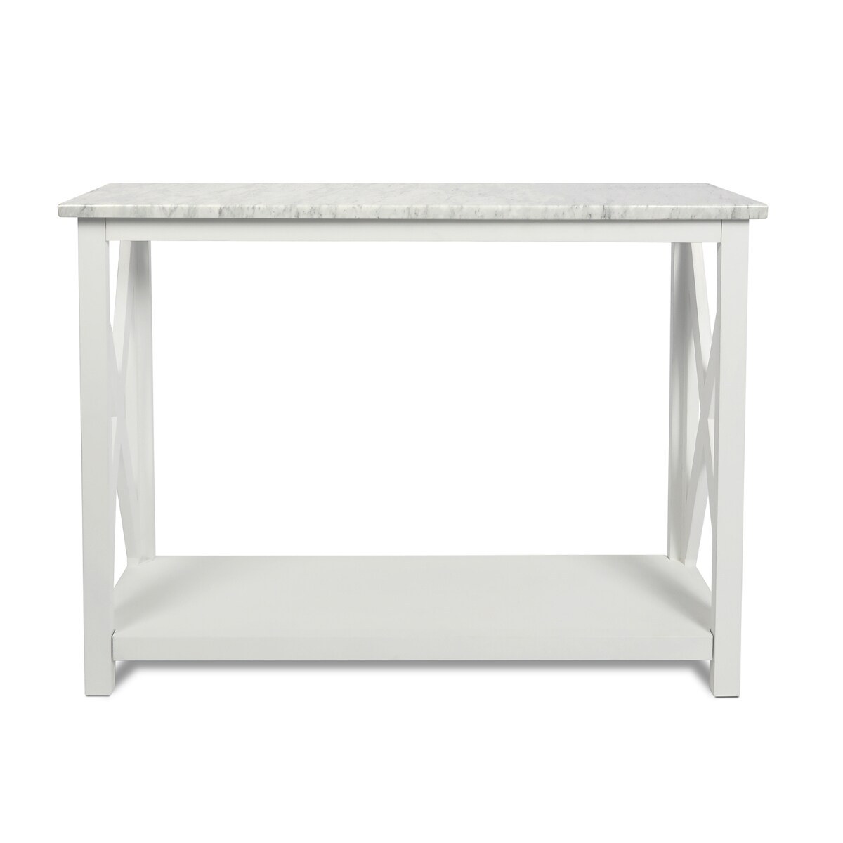 Contemporary Home Living 39.5&#x22; White Rectangular Italian Carrara Marble Console Table