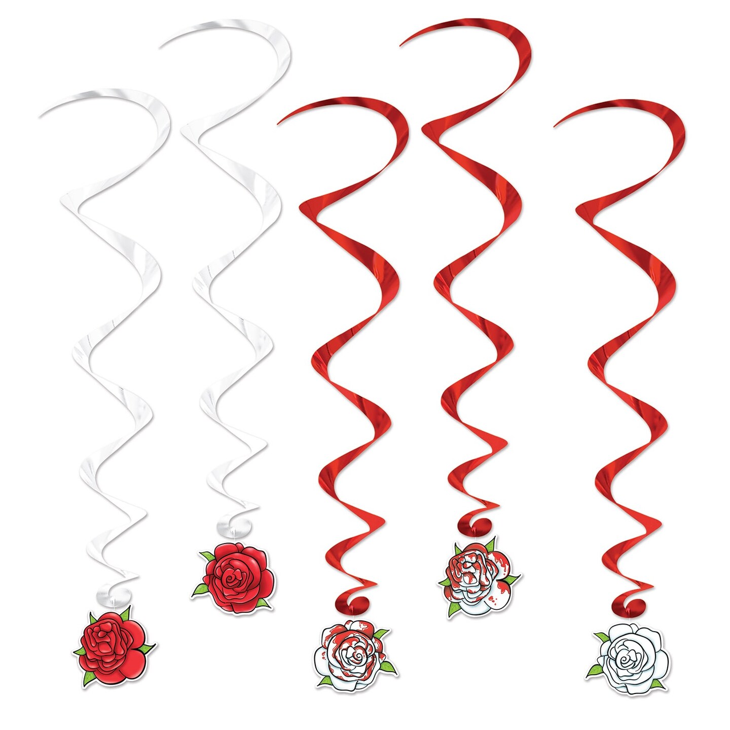 Beistle Club Pack of 30 Red and White Rose Day of the Dead Whirl Hanging Decorations 36&#x22;