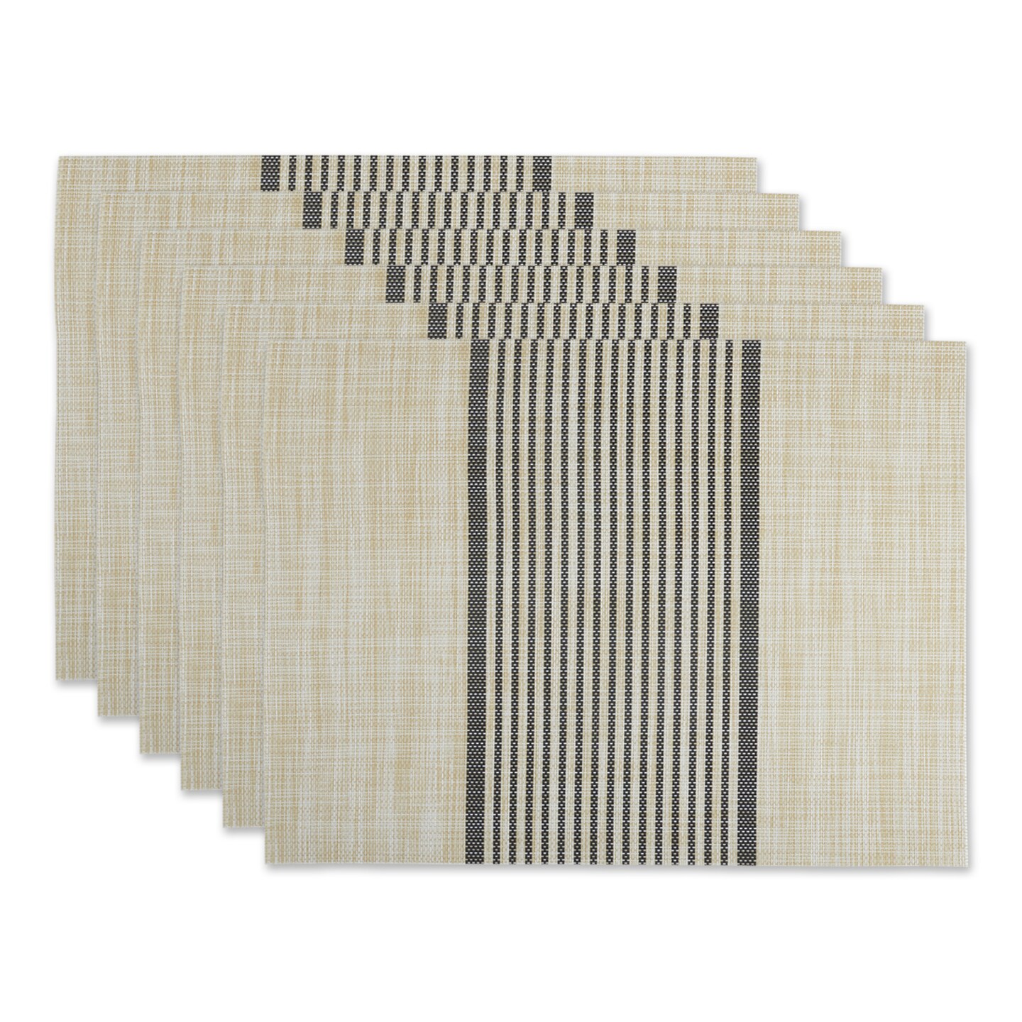Contemporary Home Living Set of 6 Beige and Black Striped Rectangular Placemats 13&#x22; x 17.25&#x22;