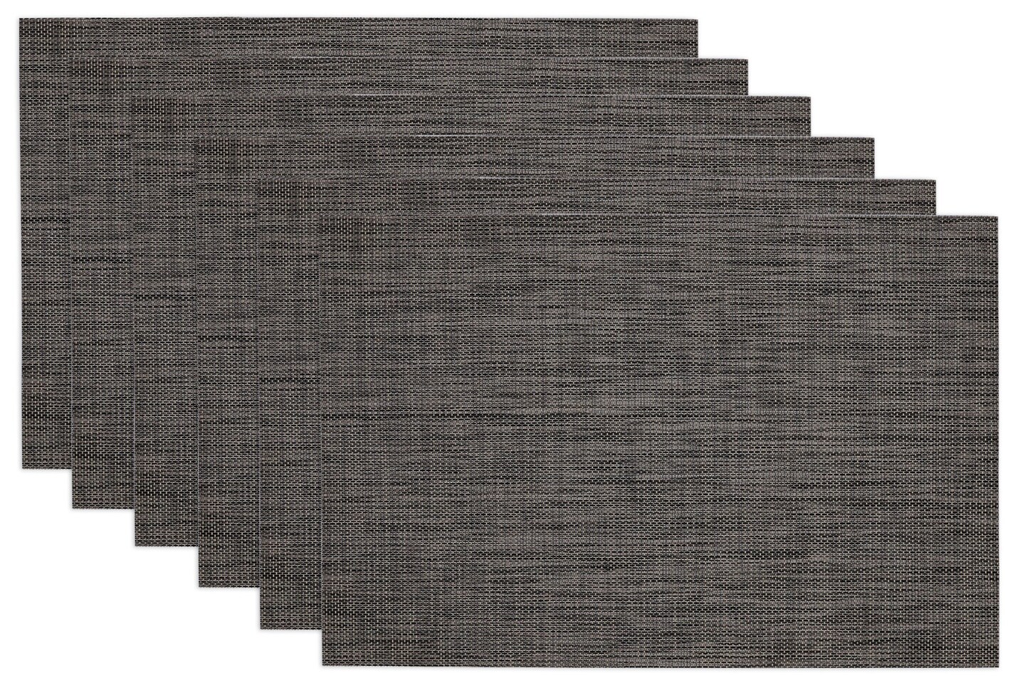 Contemporary Home Living Set of 6 Charcoal Gray and Black Tweed Rectangular Placemats 19&#x22;