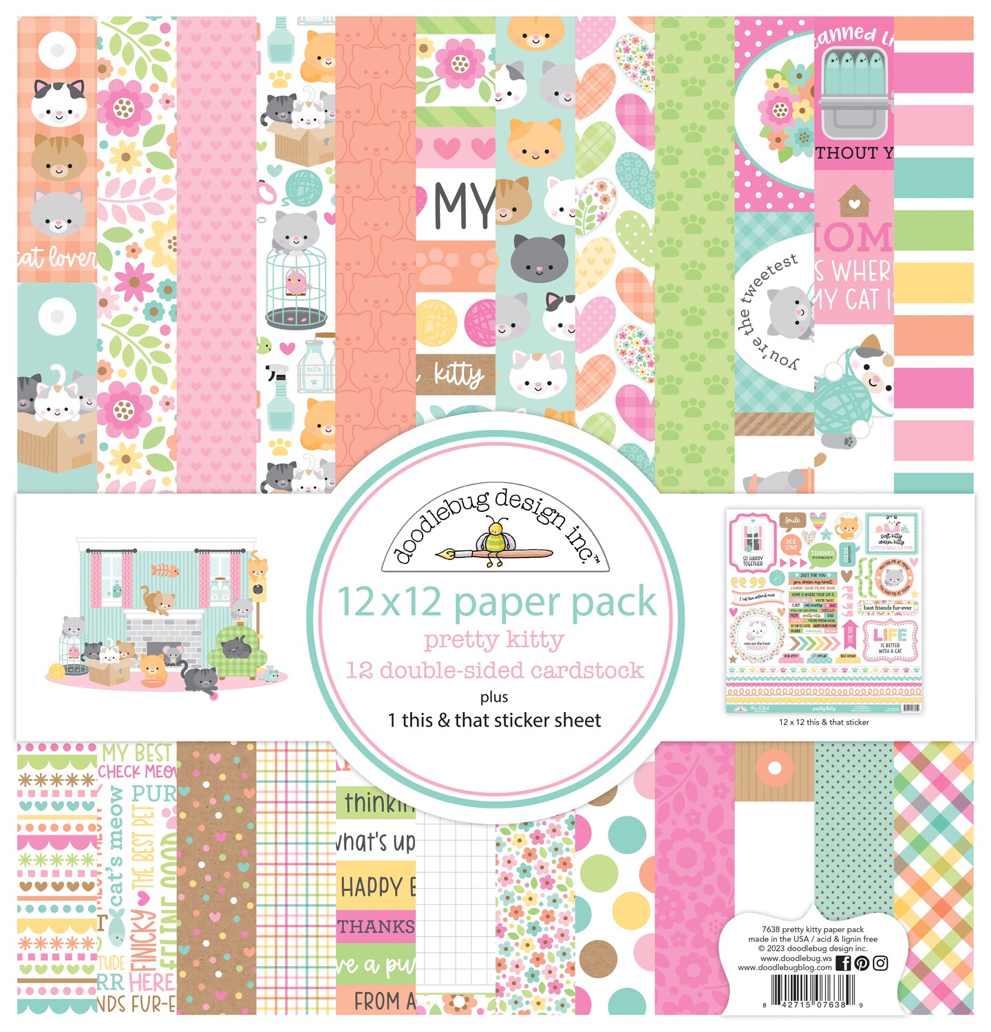 Doodlebug Double-Sided Paper Pack 12&#x22;X12&#x22; 12/Pkg-Pretty Kitty