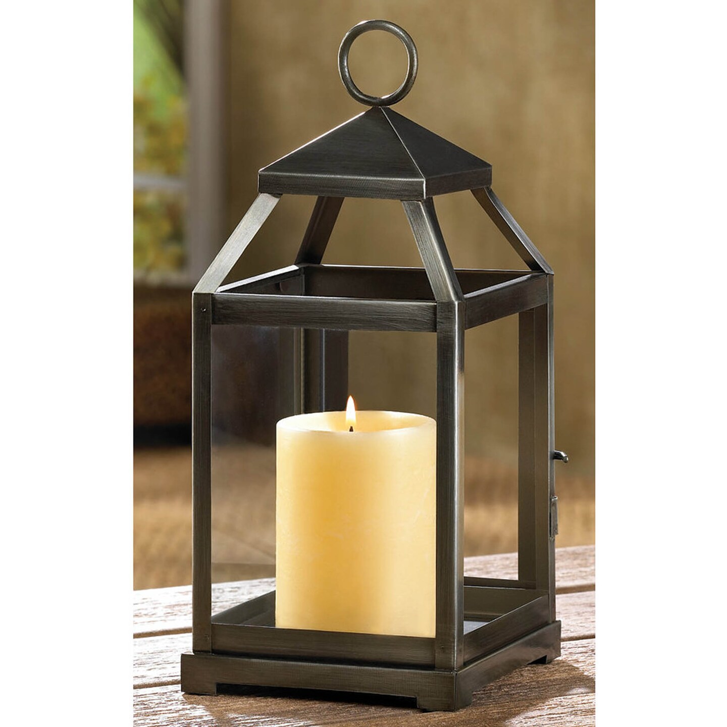 Accent Plus Home Decorative Brushed Silver Candle Lantern - 12 inches