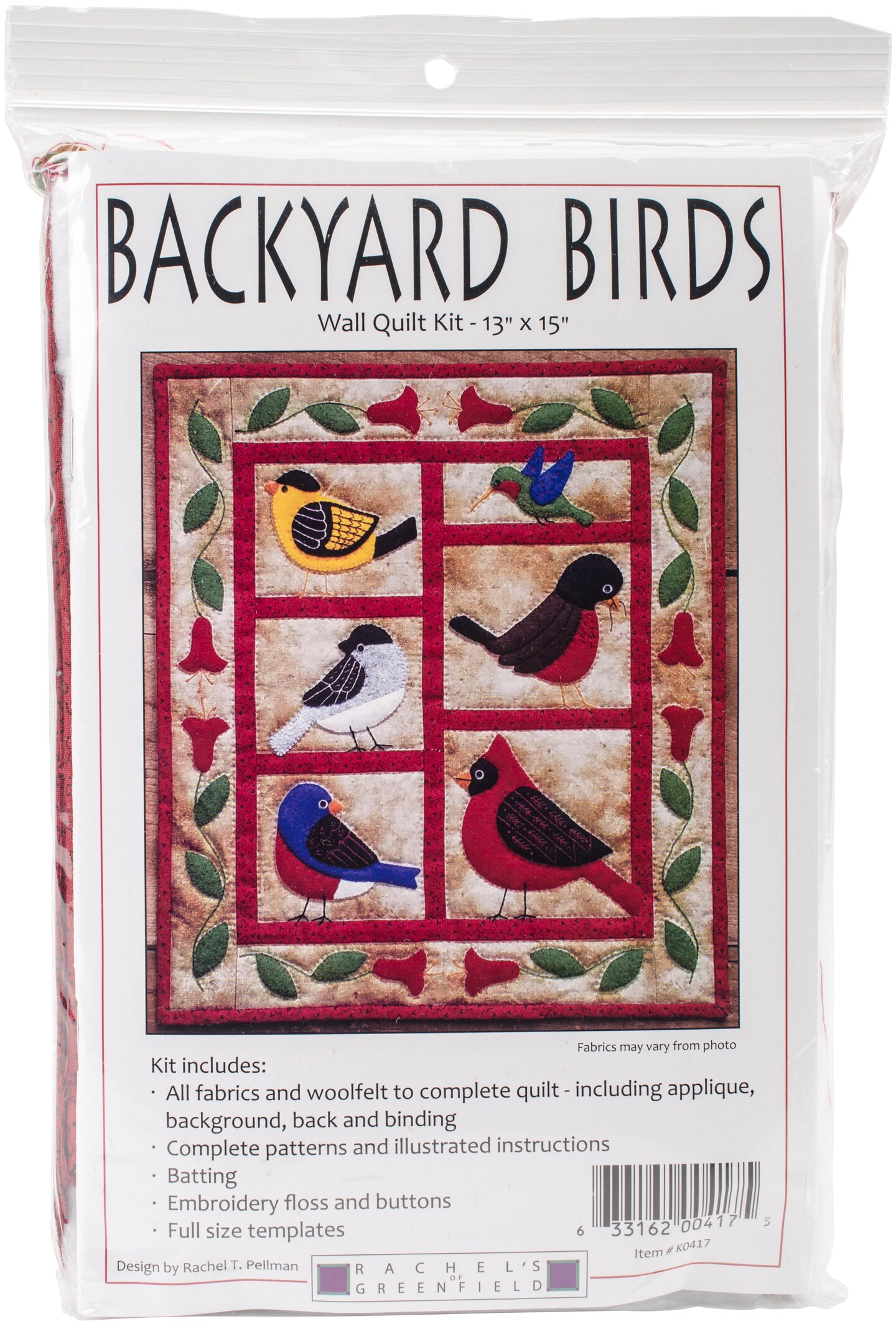 Rachel&#x27;s Of Greenfield Wall Quilt Kit 13&#x22;X15&#x22;-Backyard Birds