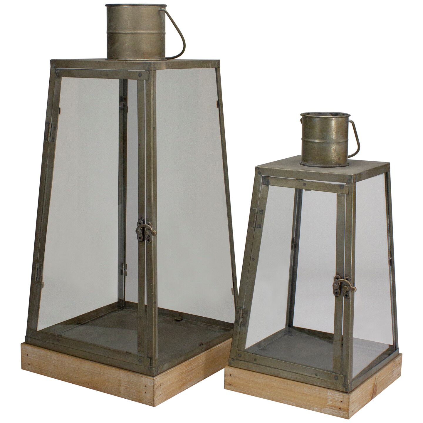 Melrose Set of 2 Rustic Silver Candle Lanterns With an Attached Handle - 24"