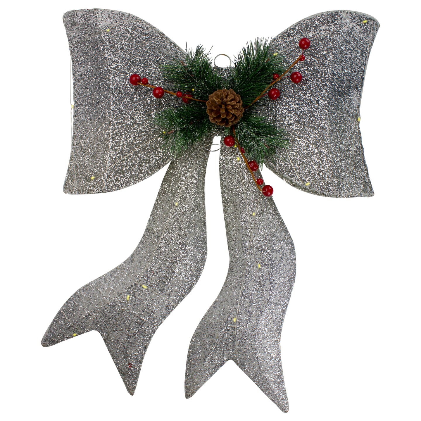 Northlight LED Lighted Gradient Mesh Bow Christmas Decoration - 22" - Silver Finish - Warm White