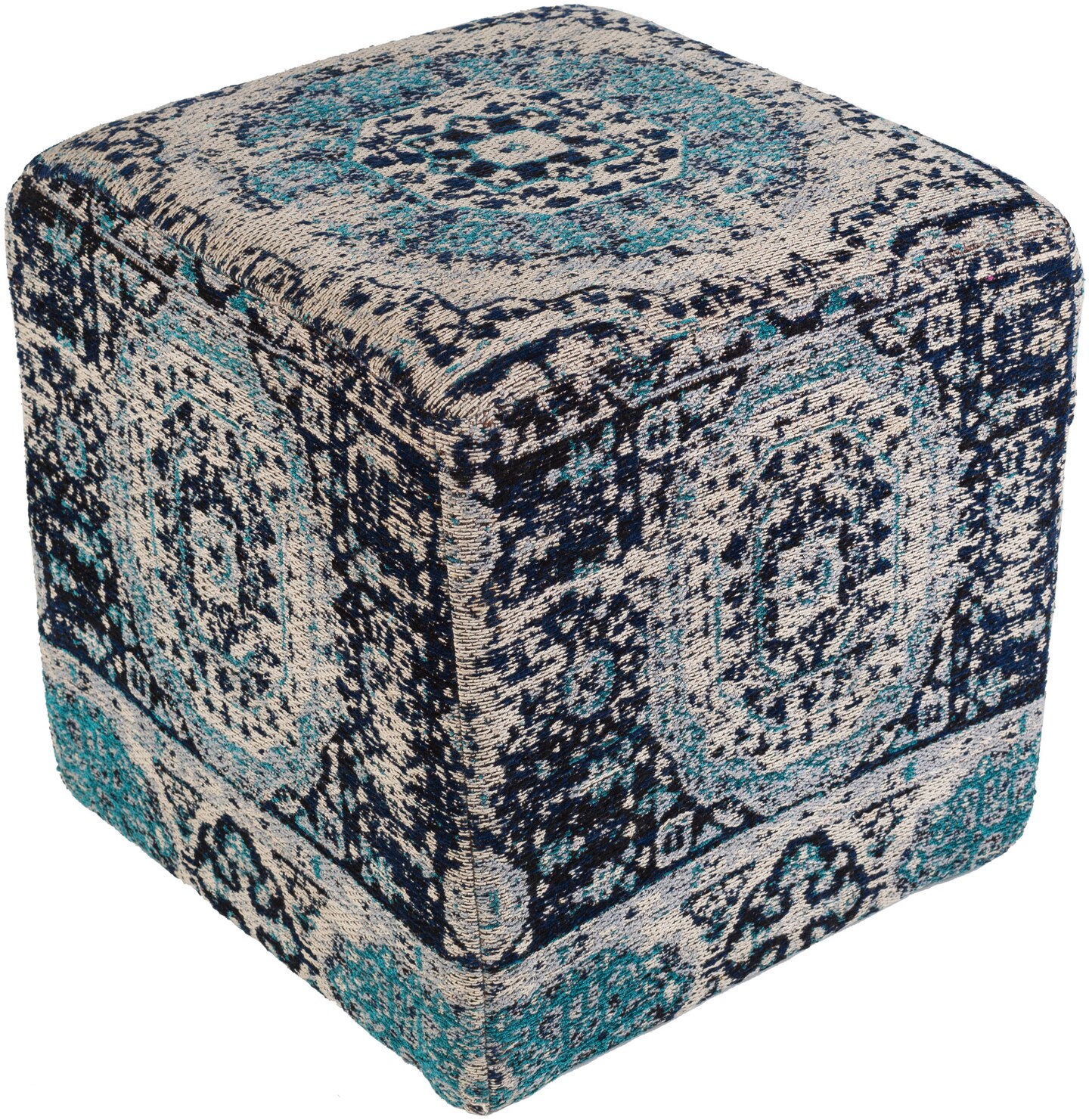 Tiwari Home 18&#x22; Gray and Blue Distressed Finish Cubic Pouf Ottoman