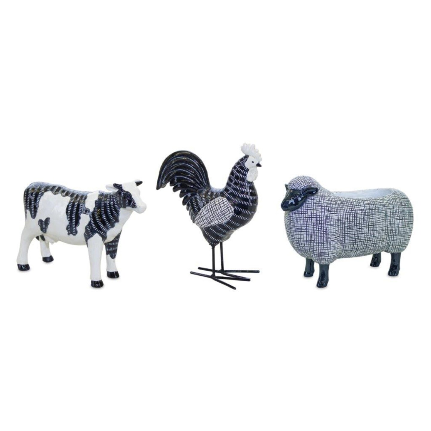 Melrose Set of 3 White and Black Farm Animal Tabletop Figurines 6&#x22;