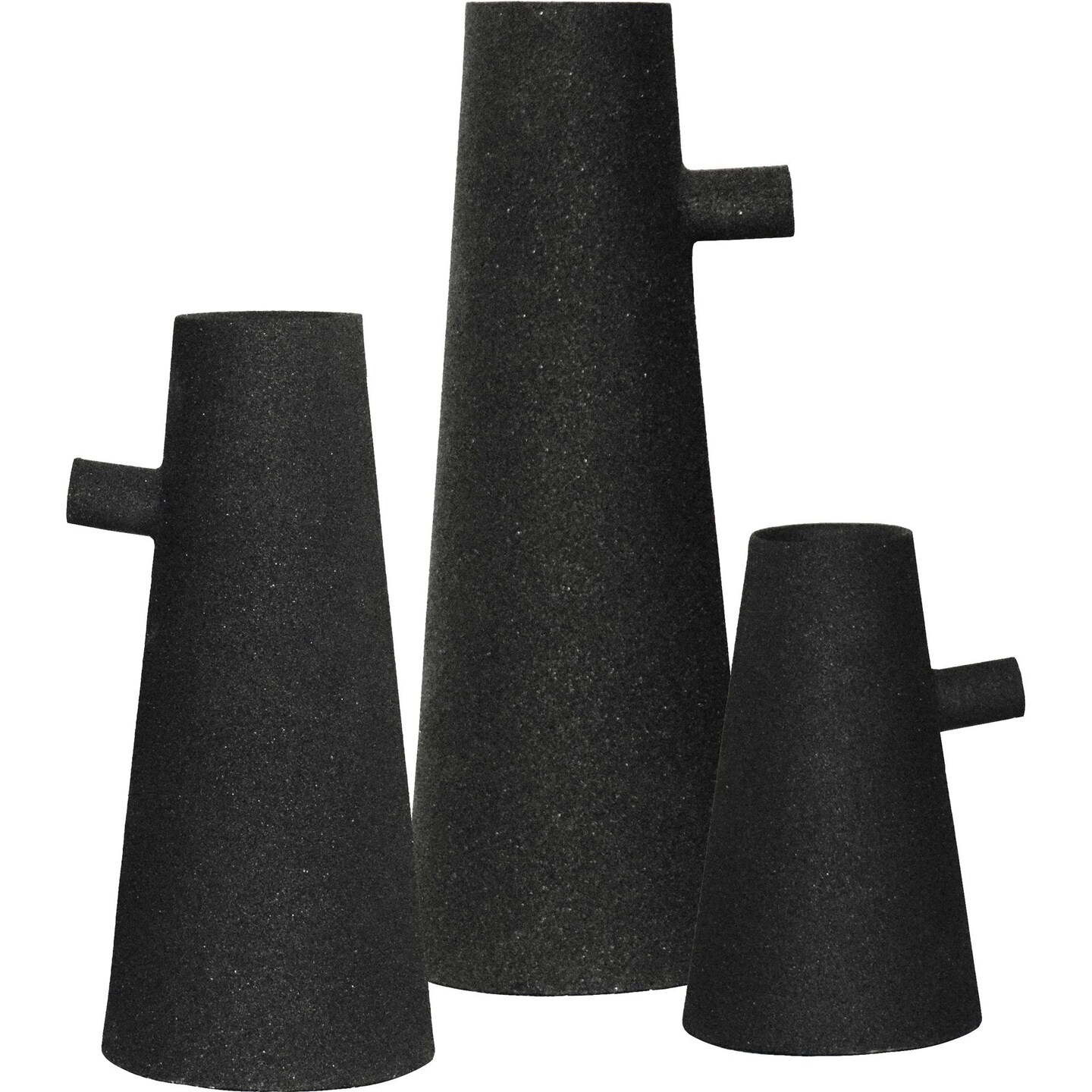 Signature Home Collection Set of 3 Matte Black Contemporary Textured Vases 10&#x22;