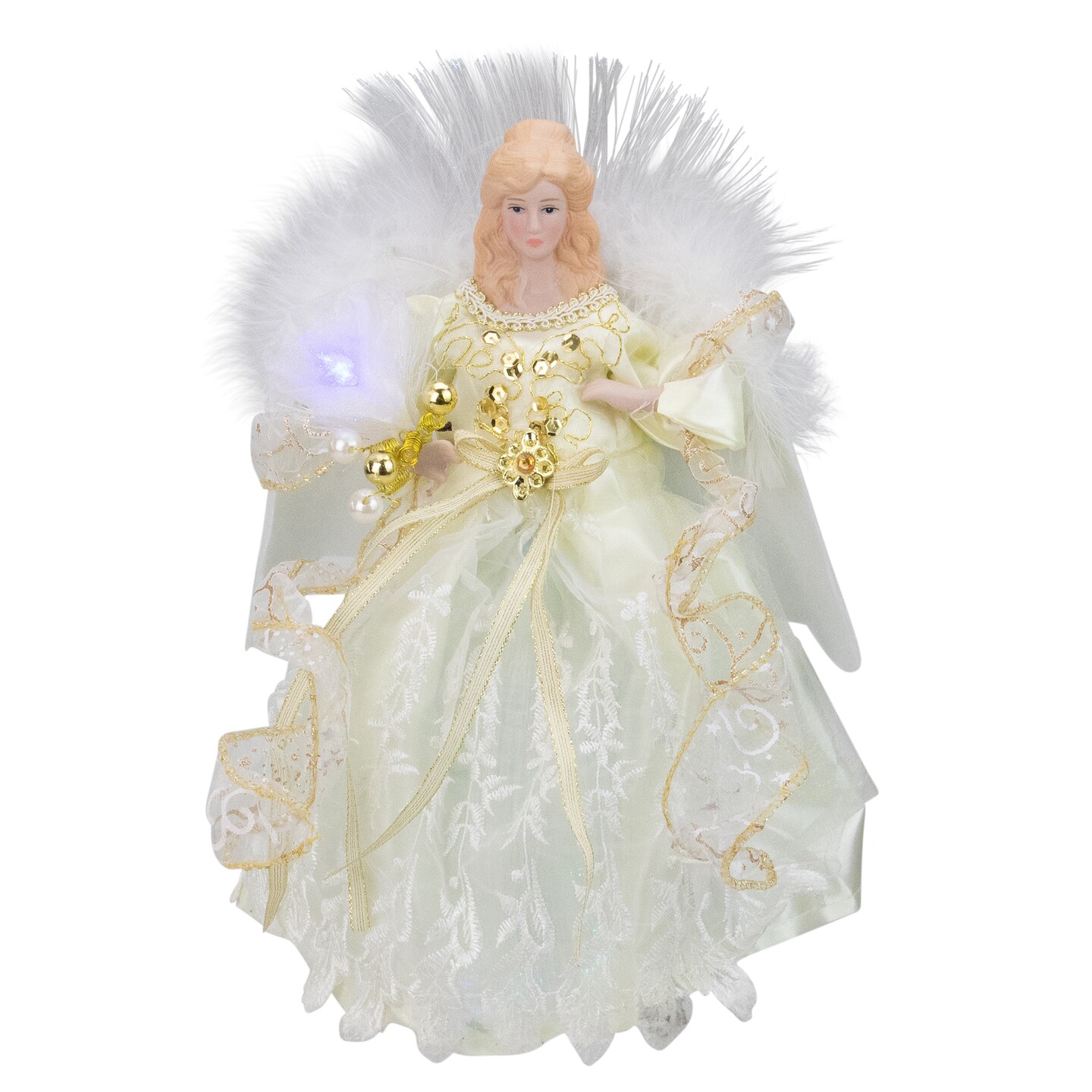 Kurt Adler 12" Gold and White LED Lighted Fiber Optic Angel Christmas Tree Topper