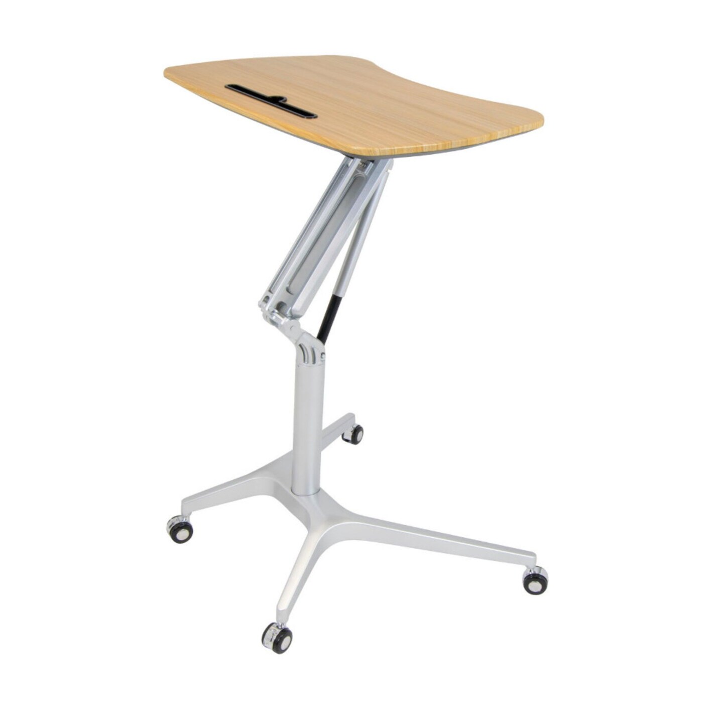 Ridge Mobile Desk, Sit to Stand Up Pneumatic Cart - Silver/Maple