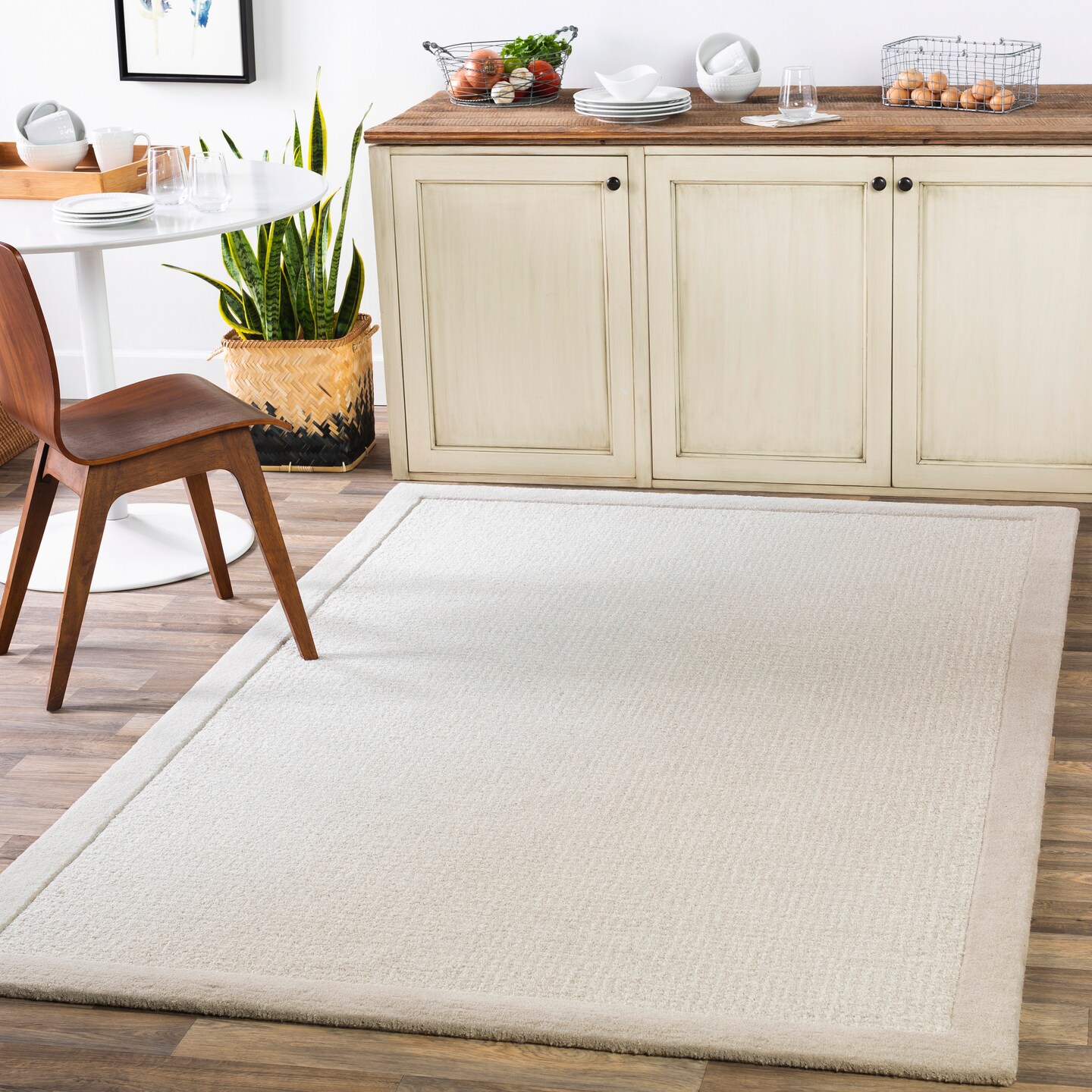 Tiwari Home 8&#x27; x 10&#x27; Solid Ivory and Beige Rectangular Area Rug