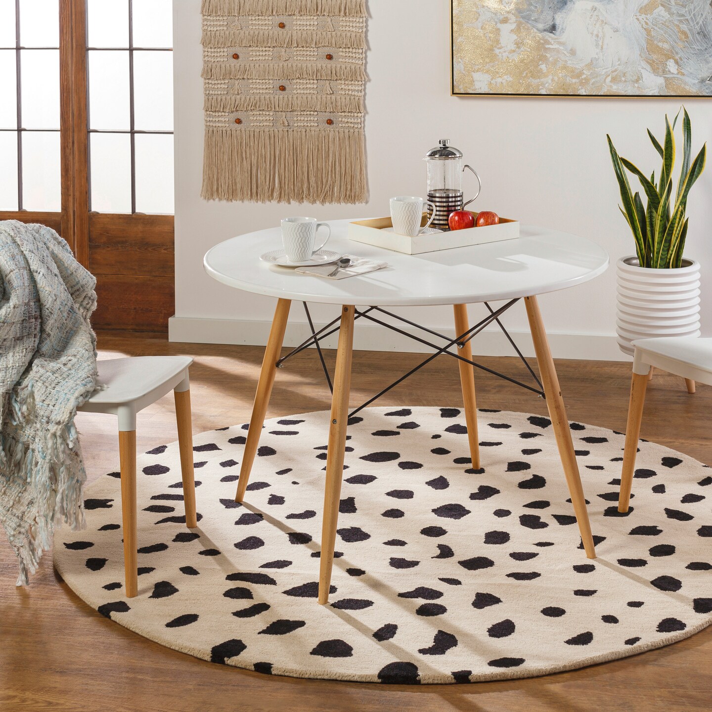 Tiwari Home 6&#x27; Polka-Dot Patterned Brown and Black Round Wool Area Throw Rug