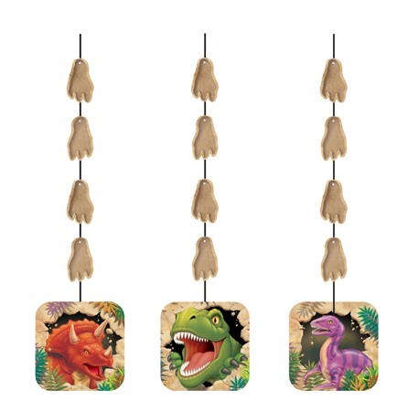 Party Central Club Pack of 18 Green, Orange and Purple Dinosaur Hanging Cutout Party Decorations 36&#x22;