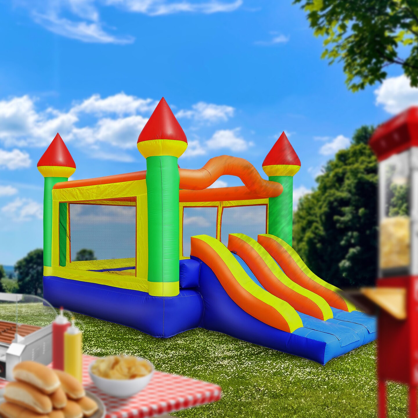 Cloud 9 Commercial Grade Mega Double Slide Castle Bounce House with Blower - 100% PVC 22&#x27; x 15&#x27; Inflatable Bouncer