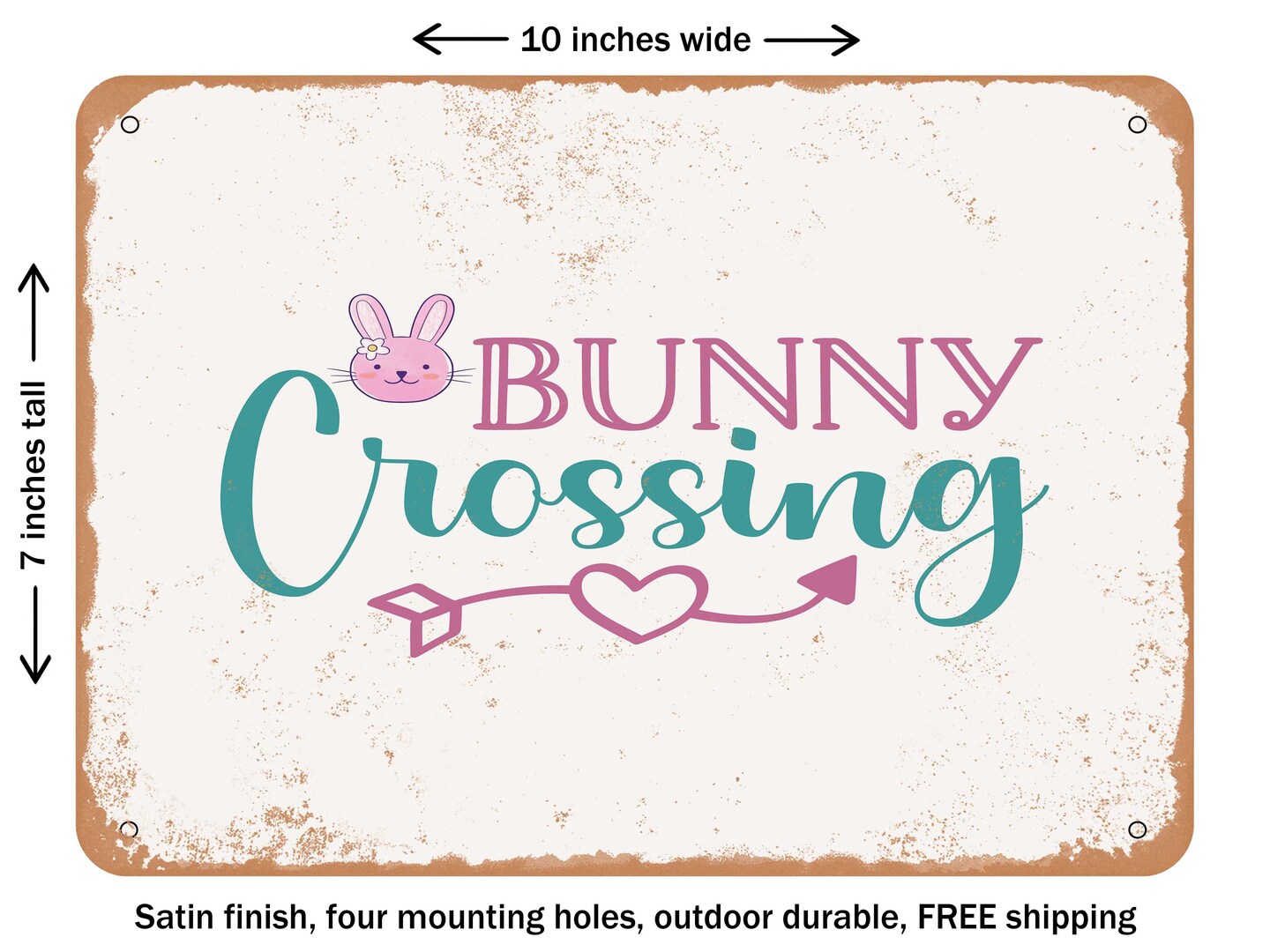 DECORATIVE METAL SIGN - Bunny Crossing - Vintage Rusty Look