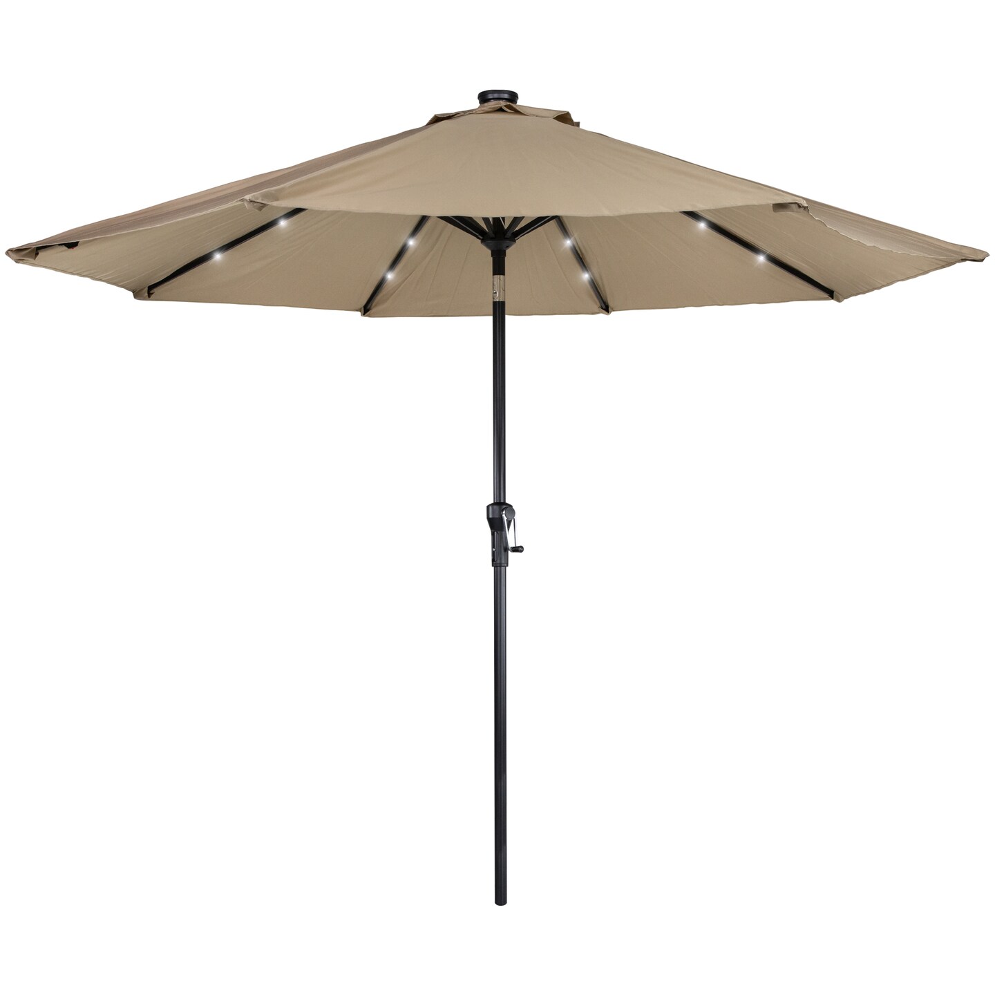 Northlight 9ft Solar Lighted Outdoor Patio Market Umbrella with Hand Crank and Tilt, Taupe