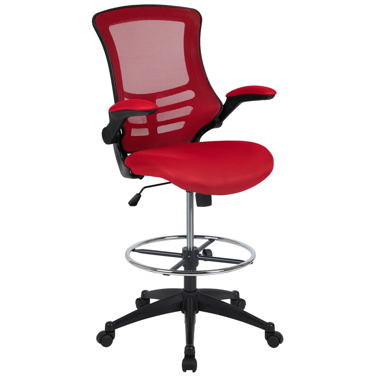 Flash Furniture 50.75&#x22; Red and Black Mid-Back Ergonomic Drafting Chair with Adjustable Foot Ring