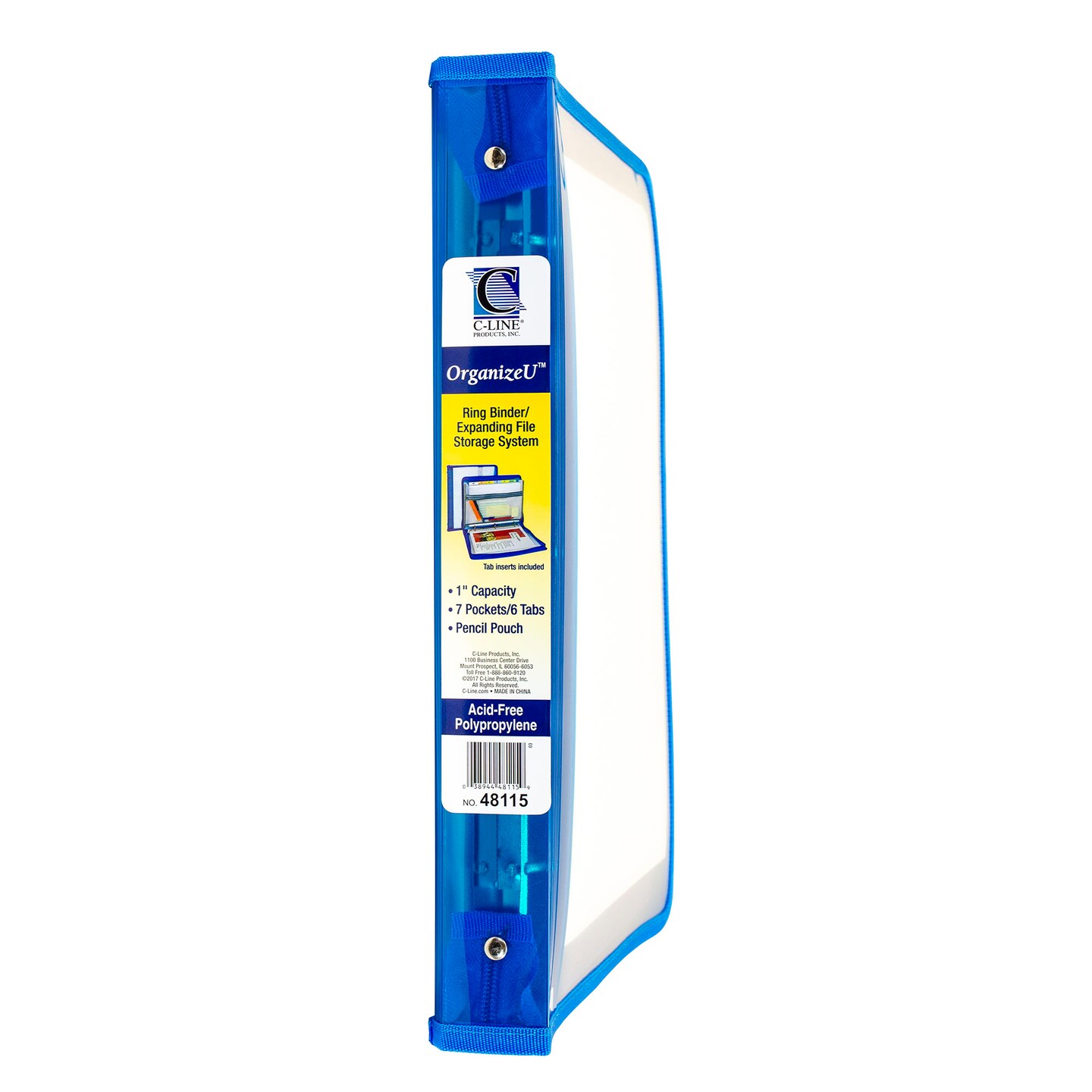 Zippered Binder with Expanding File, Blue, 1/EA, 48115