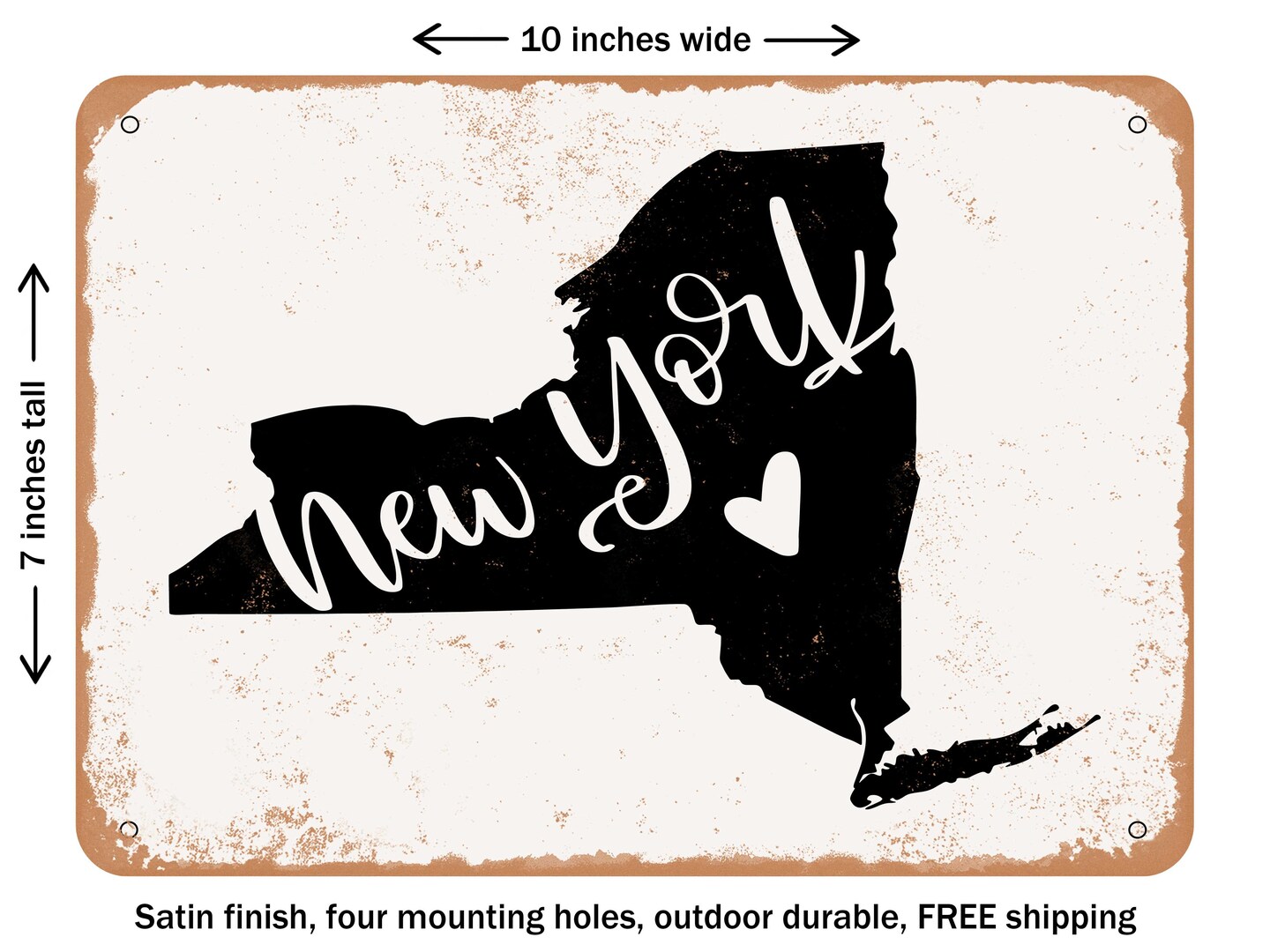 DECORATIVE METAL SIGN - New York Heart - Vintage Rusty Look