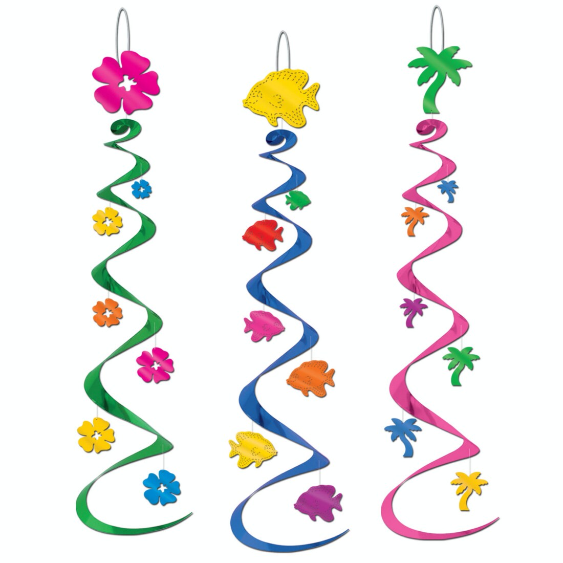 Party Central Pack of 6 Pink and Green Tropical Hawaiian Luau Flowers Party Decors 30&#x22;