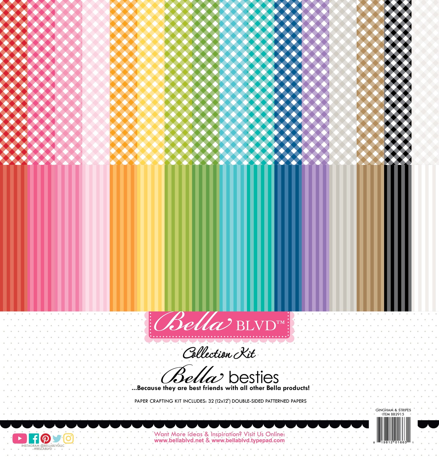 Bella Blvd Besties Collection Kit 12&#x22;X12&#x22;-Gingham &#x26; Stripes Rainbow