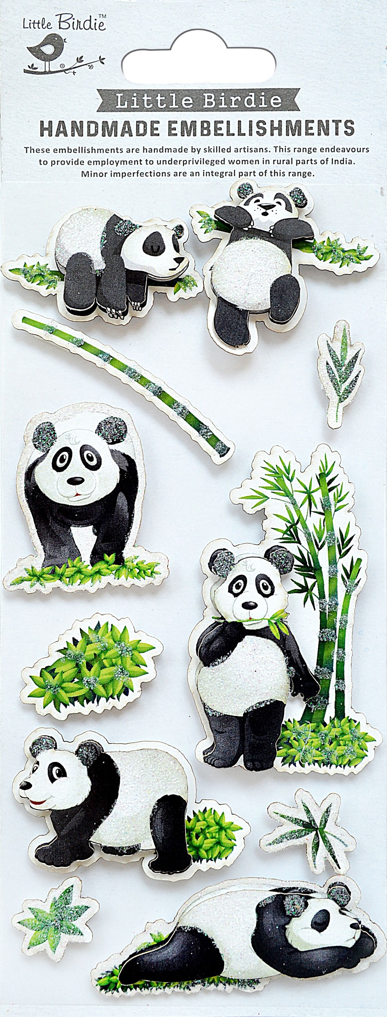 Little Birdie 3D Glitter Embellishment 11/Pkg-Panda World