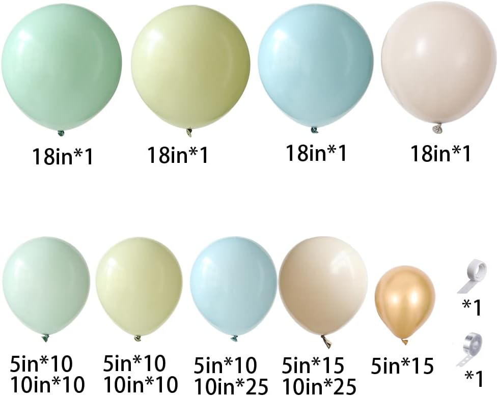 136PCS Dusty Green Blue Balloon Garland Arch Kit Green Ash Mist Green Blue Haze Fog Blue Sand White Gold Balloons for Boho Baby Bridal Shower Wedding Birthday Party Decorations