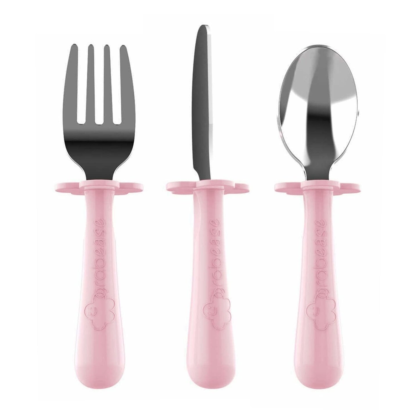 Grabease Toddler Silverware Set Forks Spoons and Knives Set Toddler Utensils Feeding Supplies, BPA and Phthalates-Free, Dishwasher Safe, Blush Pink