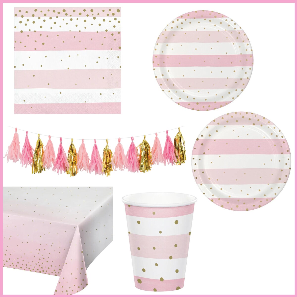 Pink and Gold Birthday Party Kit for 8 (42 Total Items)