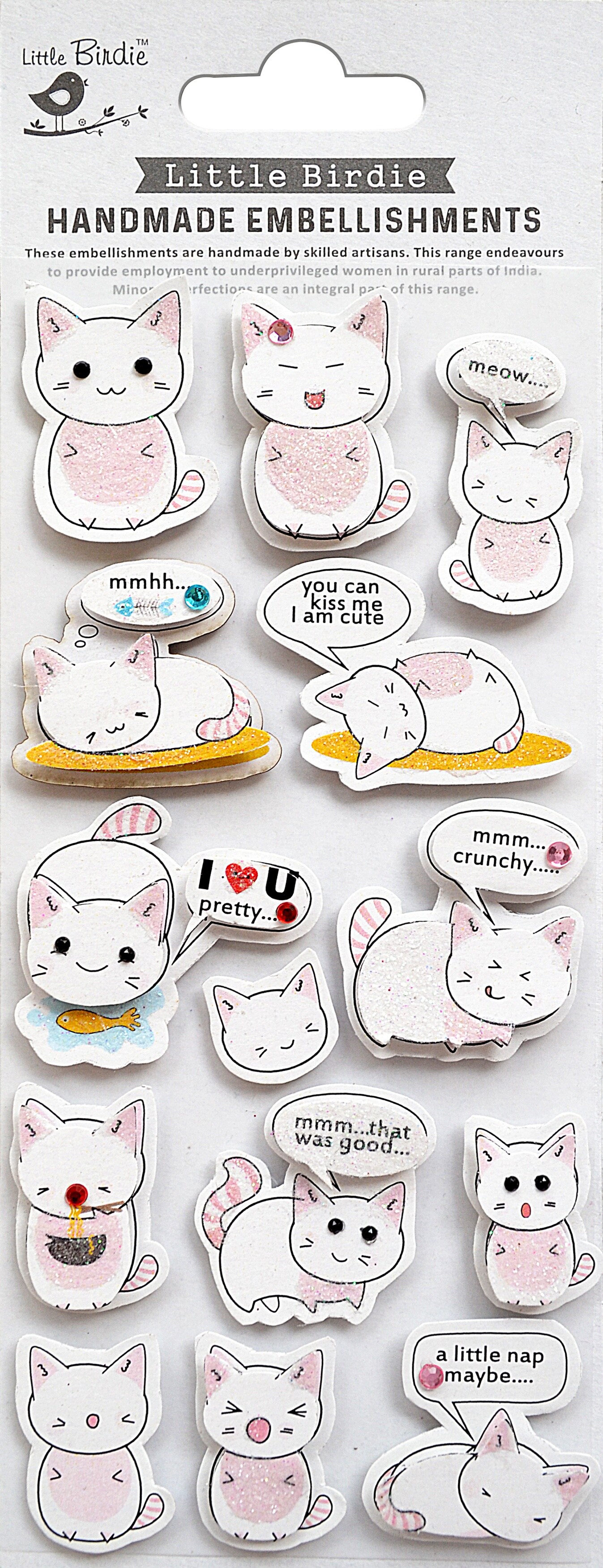 Little Birdie Handmade 3D Embellishments 14/Pkg-Kawaii Cats Meow
