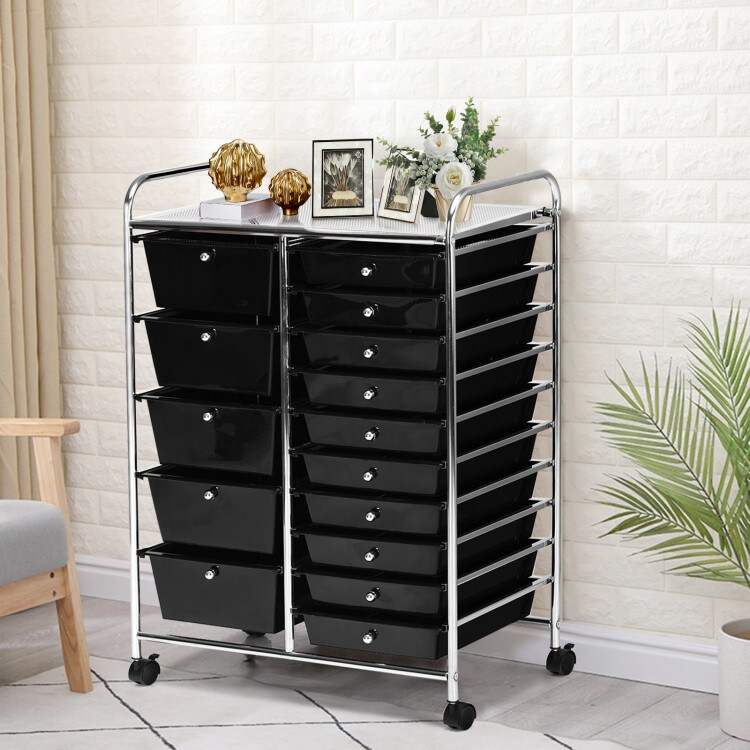 15-Drawers Multi-Use Rolling Storage Organizer Cart with Chrome Finish Steel Frame Perfect for Any Room