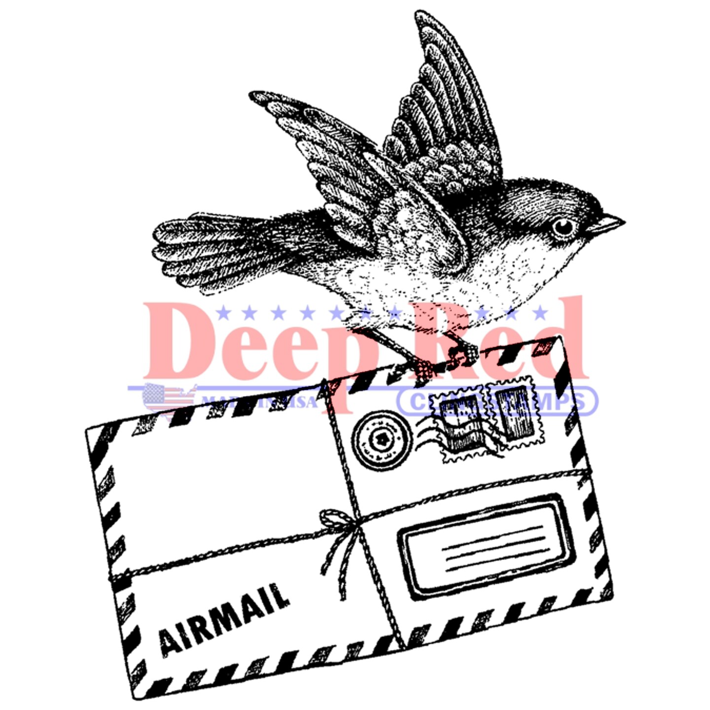 Deep Red Stamps Bluebird Airmail Rubber Cling Stamp 1.8 x 2.1 inches
