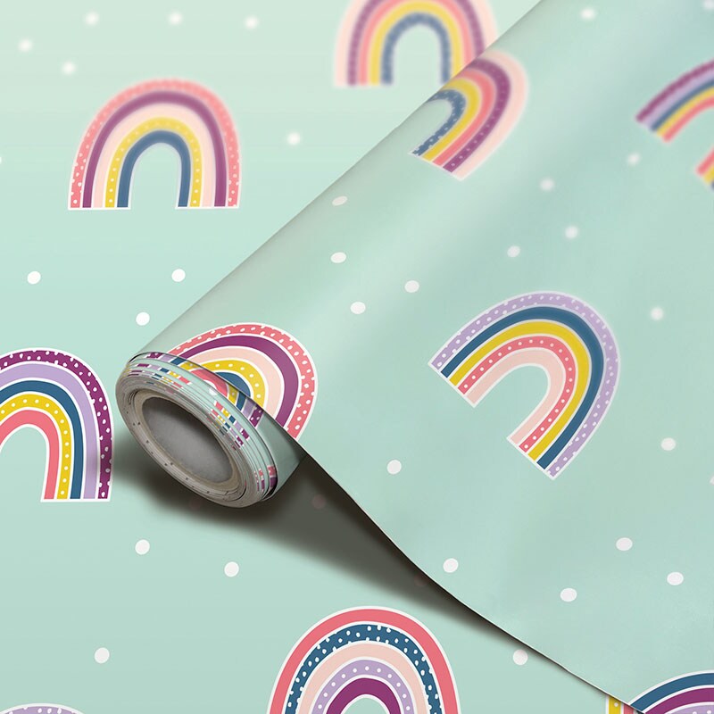 Peel and Stick Decorative Paper Roll, 17-1/2&#x22; x 10 ft, Oh Happy Day Rainbow