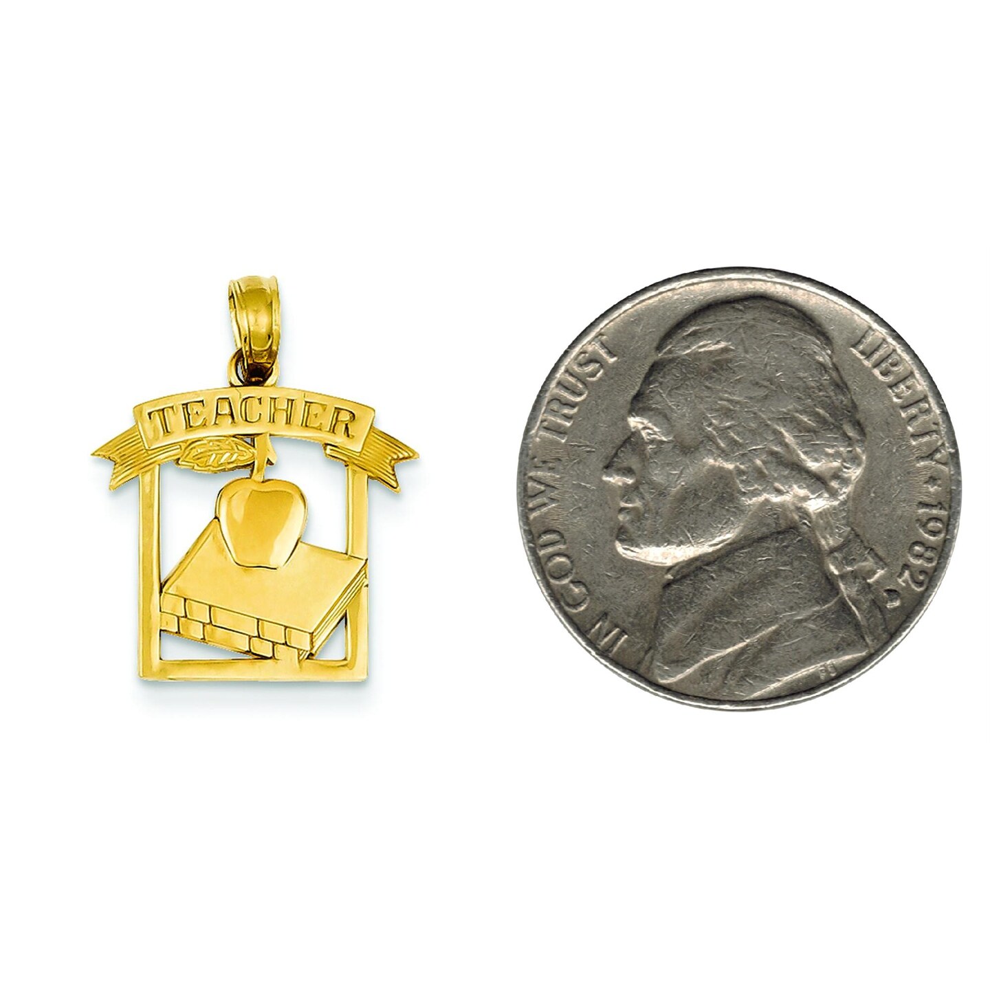 14K Gold Polished Teacher Frame Pendant Jewelry 22.4mm x 16.8mm