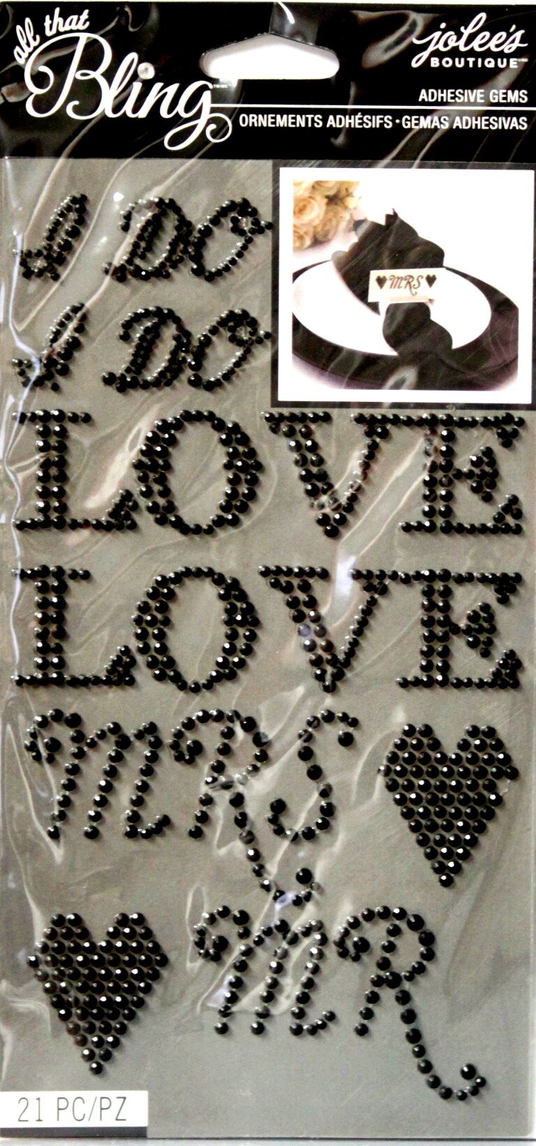 Jolee&#x27;s Boutique All That Bling Black Words Wedding Bling Adhesive Gems