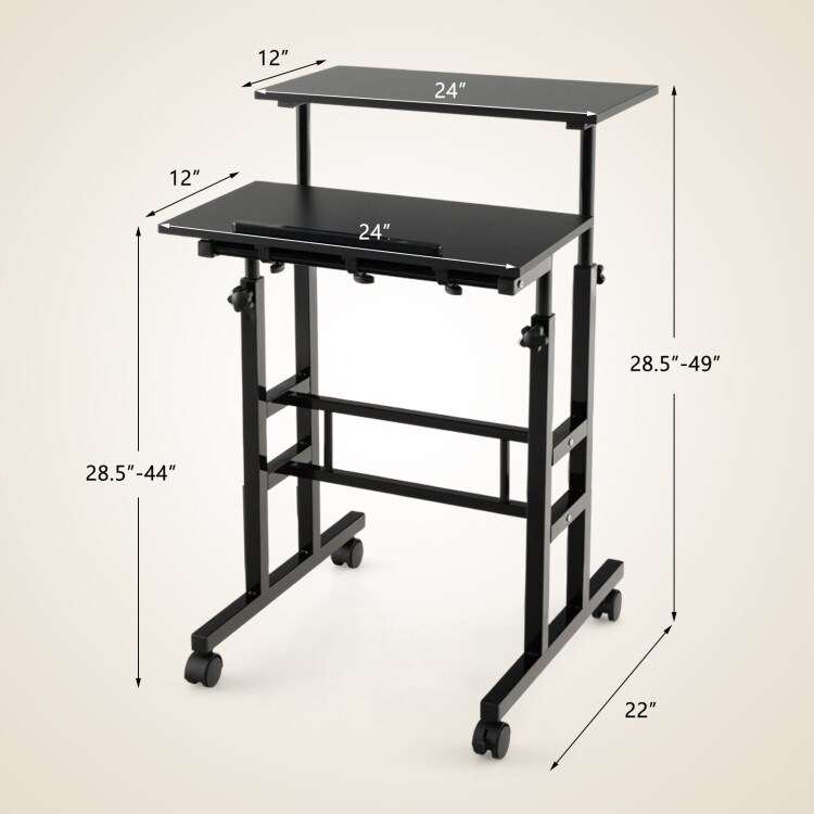 Height Adjustable Mobile Standing Desk with rolling wheels for office and home