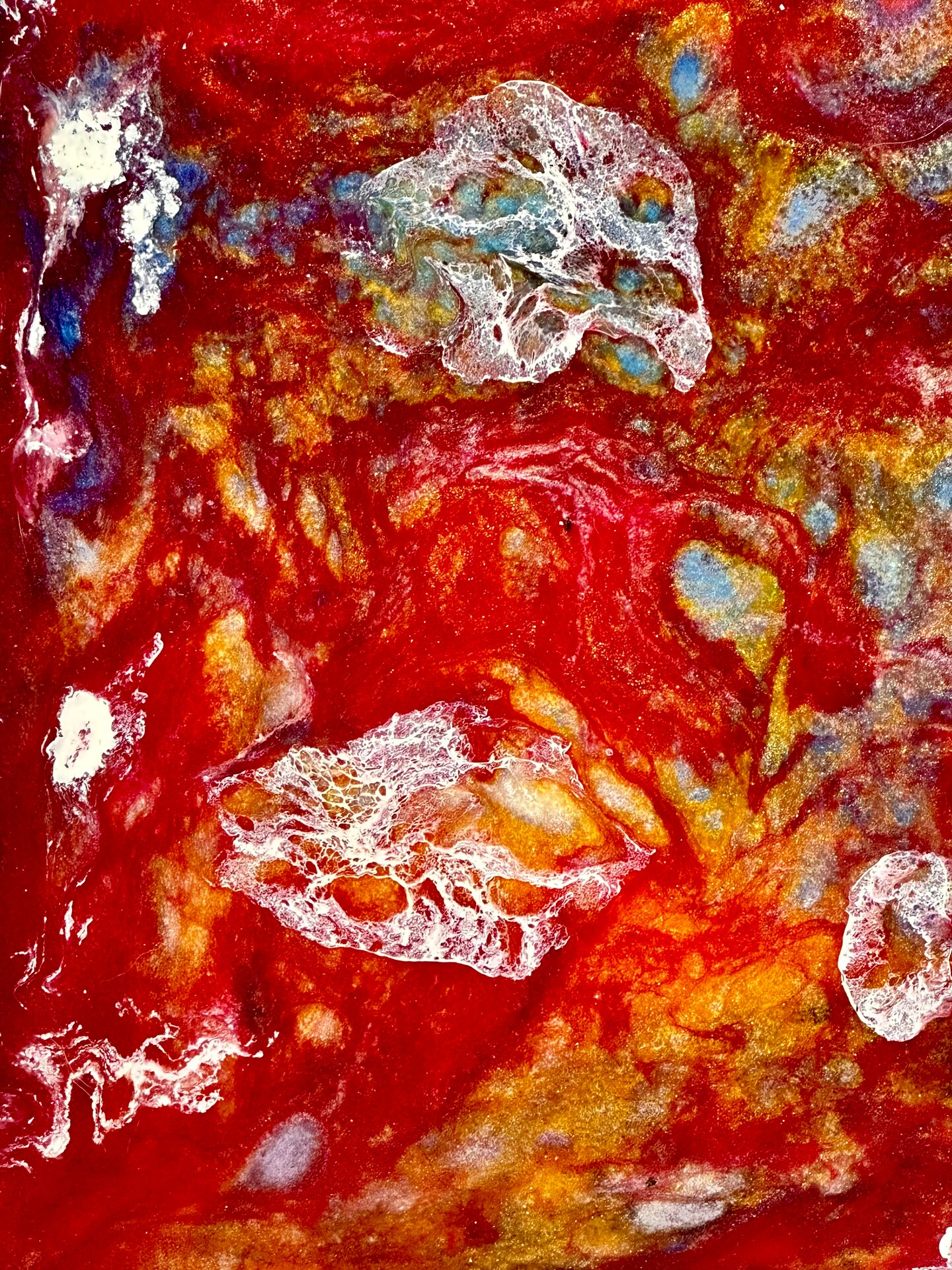 Resin paint Pour Yellow, red, white