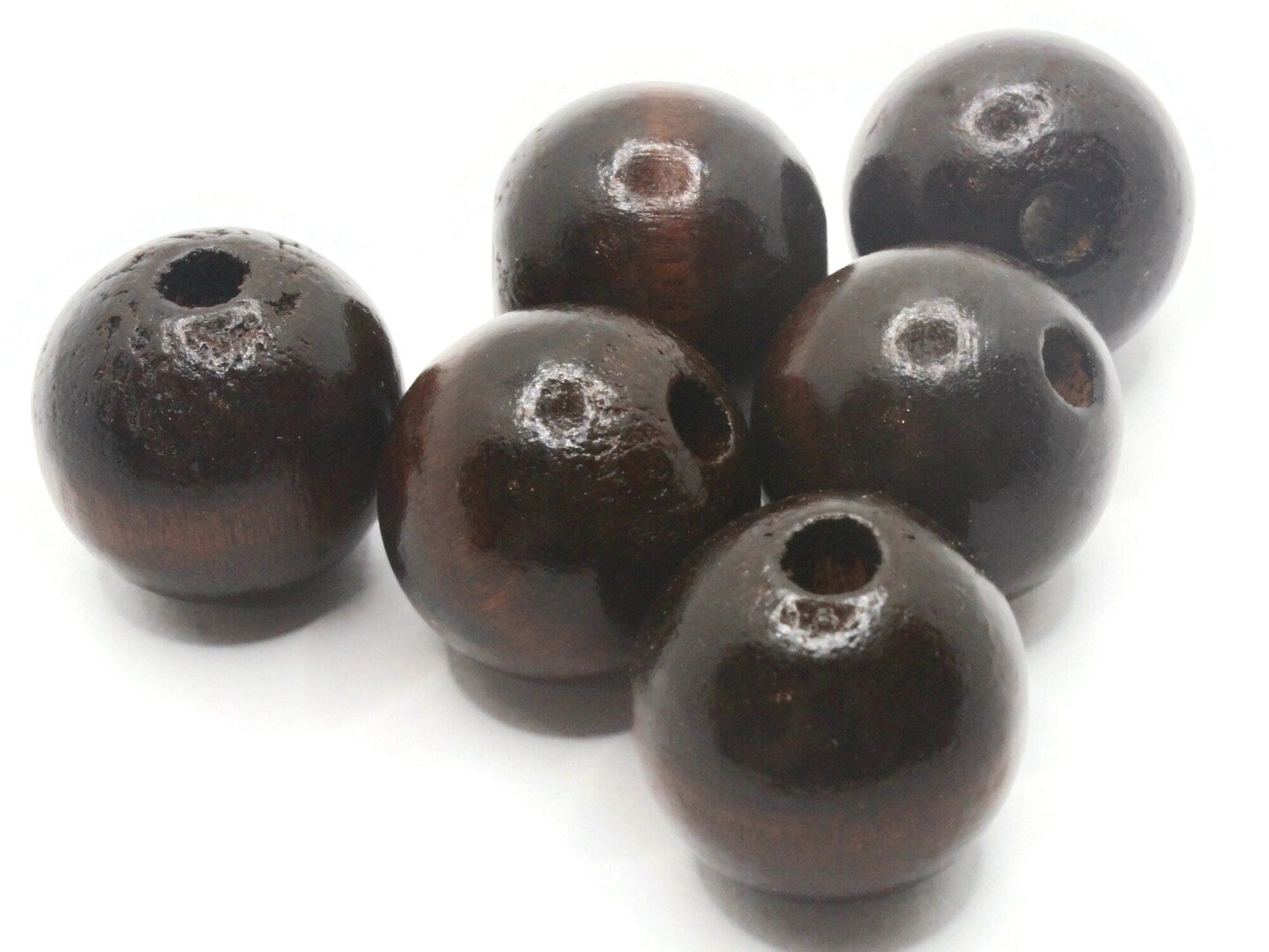 6 24mm Round Brown Wood Large Hole Macrame Beads