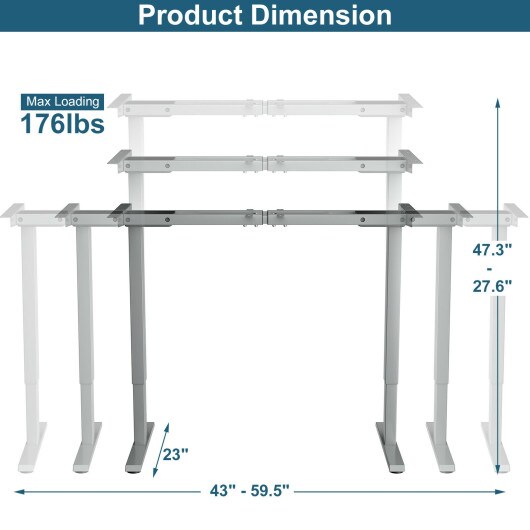 Electric Standing Desk Frame with Adjustable Height and Press Button Controller