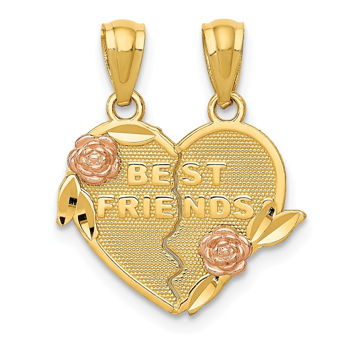 14K Gold Two Tone Best Friends Break Apart Heart Pendant Charm 19mm x 16mm