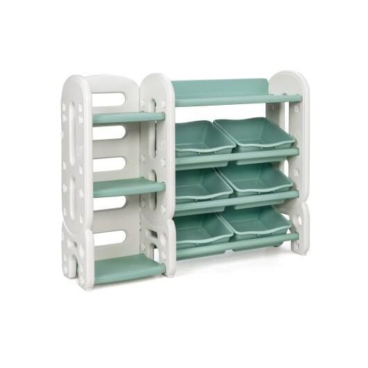 Kids Toy Storage Organizer w/Bins & Multi-Layer Shelf for Bedroom Playroom  Green