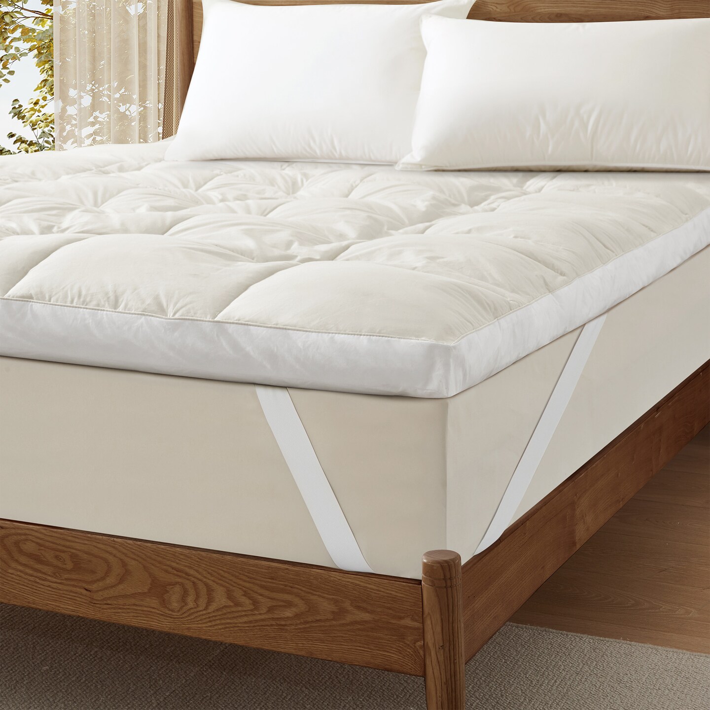 Organic Cotton Mattress Topper Goose Feather Bed Twin Full Queen King Size
