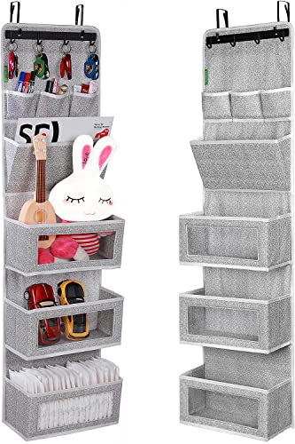 VICTORICH All-IN-ONE Over the Door Organizer, Super Behind the Door Storage Organizer with Door Rack and Large Clear Windows, Wall File Organizer, Hanging Organizer (1 Pack, Silk Printing Grey)