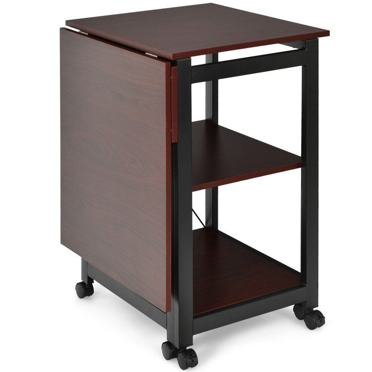6 Universal Wheels Folding Computer Desk with 2-tier Open Storage Shelves