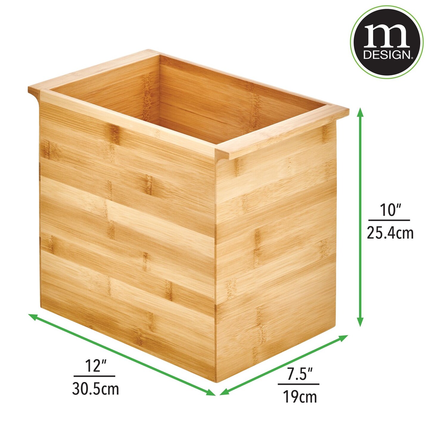mDesign Bamboo Small Trash Can Wastebasket - Eco-Friendly - Natural
