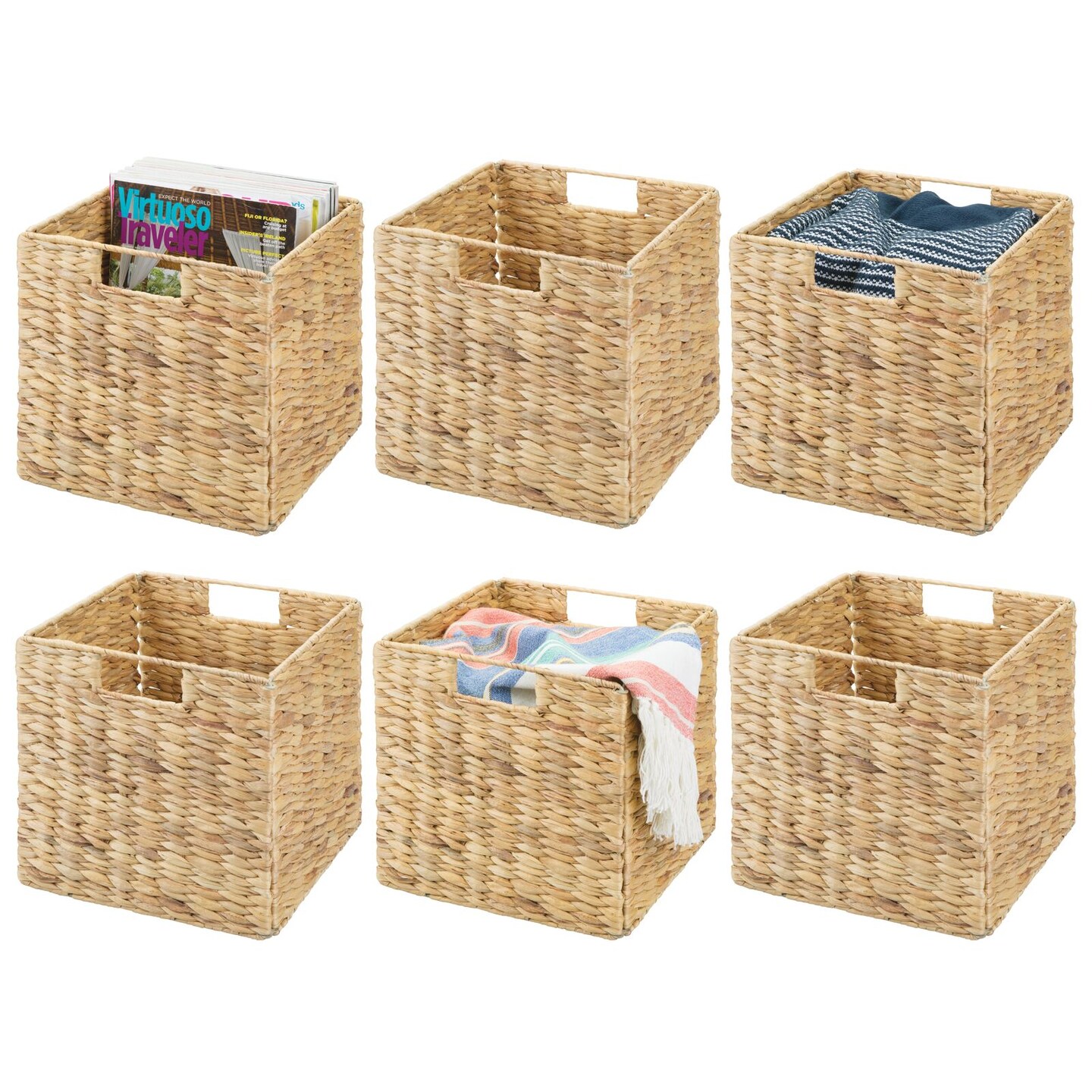 mDesign Woven Hyacinth Home Storage Basket Cube Furniture, 6 Pack