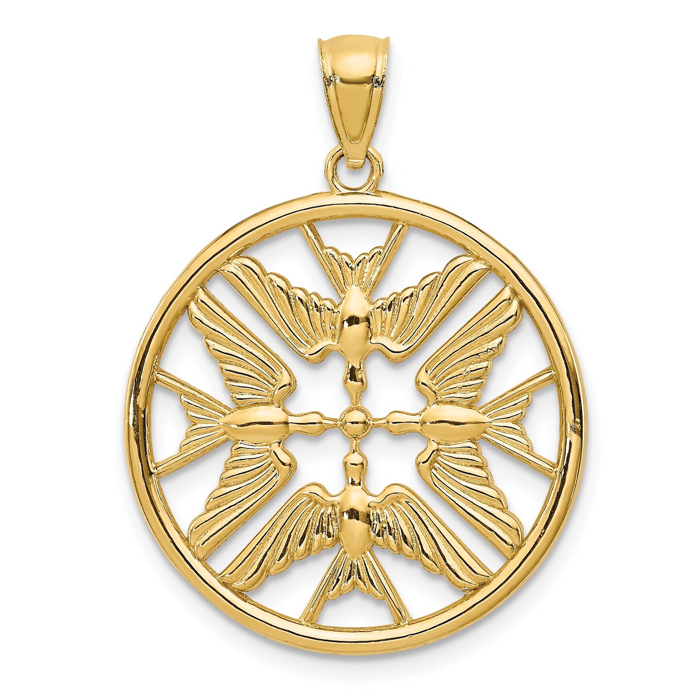 14K Gold Polished Doves In Circle Pendant Charm Jewelry 25 x 24 mm